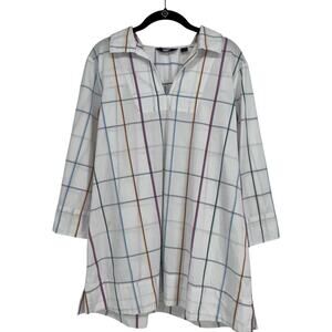 Lands' End Tunic Top Shirt Large (14-16) White W/ Multicolor Striping Cotton EUC